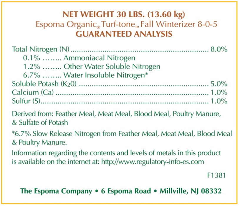 Espoma, Turf Tone Fall Winterizer 30lbs